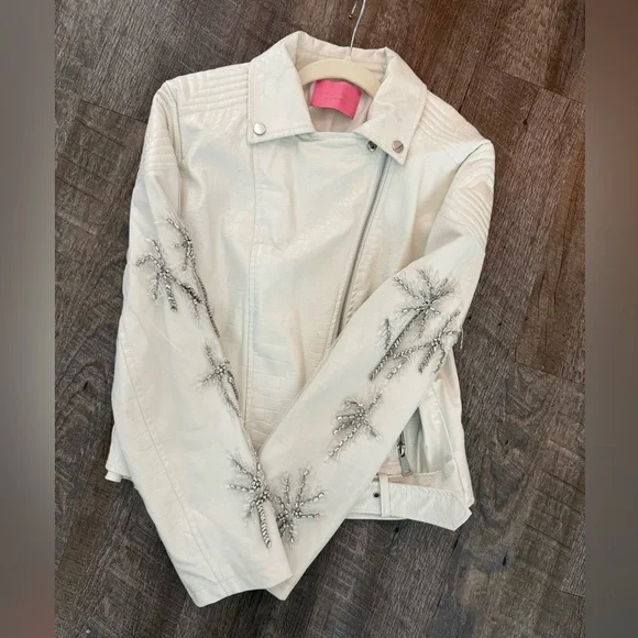 Azalea Wang Women's White Embellished Leather Jacket - Picture 4 of 11